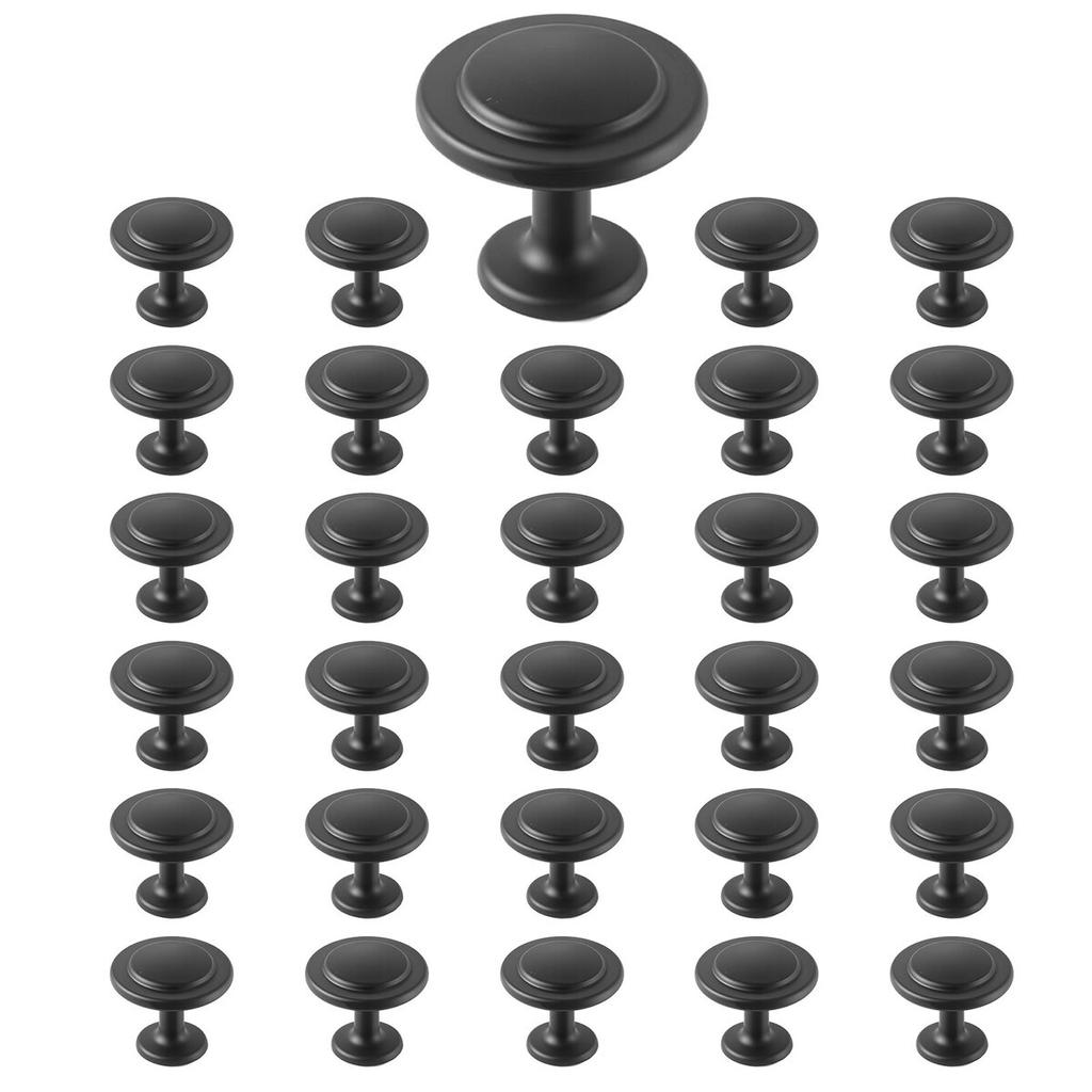 Cabinet Knobs, 30 Pack, 31 mm Black Zinc Alloy Drawer Pulls & Door Handles, Mushroom Kitchen Solid Knobs Dresser Handles, Cupboard Hardware with