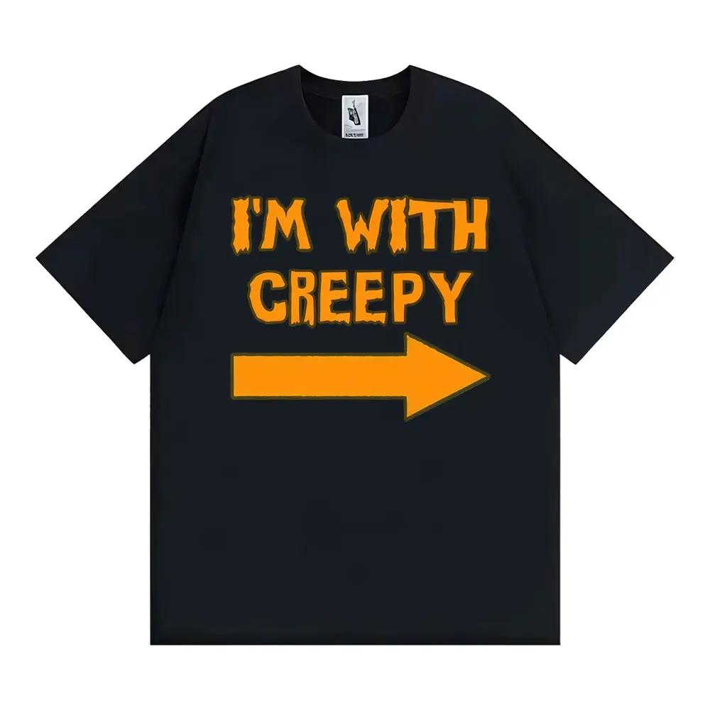 Im with Creepy Funny Halloween Graphic T Shirt Unisex Women Clothing Retro Fashion Harajuku Tshirt Crop Top Women