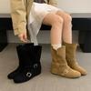 ~ Retro Belt Buckle Medium Boots Women's 2025 New Thin and Versatile Western Boots Inner Height Increase Martin Boots