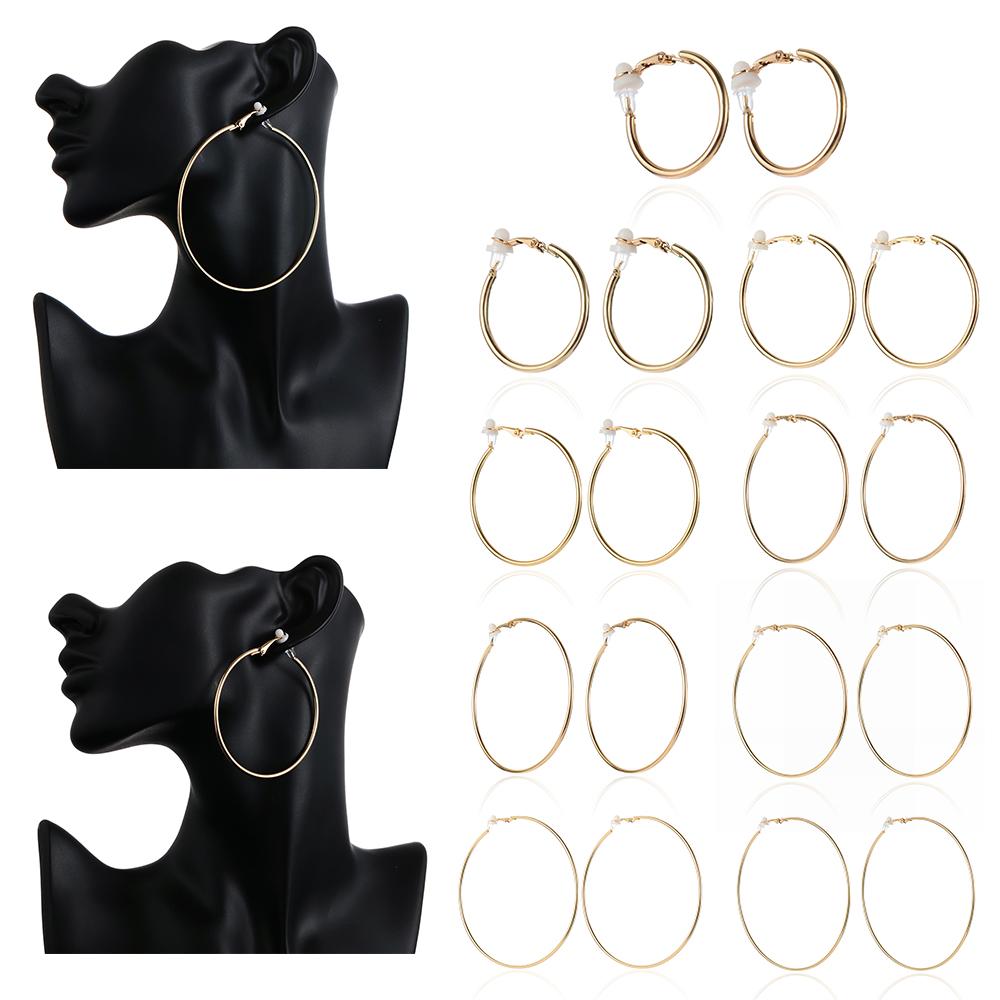 Girl With Cushion Pad Gold Silver Black Earrings Hoops Big Circle Without Piercing Clip On Ear