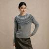 Женский ретро-свитер Fair Isle с цветовыми блоками из мериносовой шерсти - С круглым вырезом, реглан, пуловер