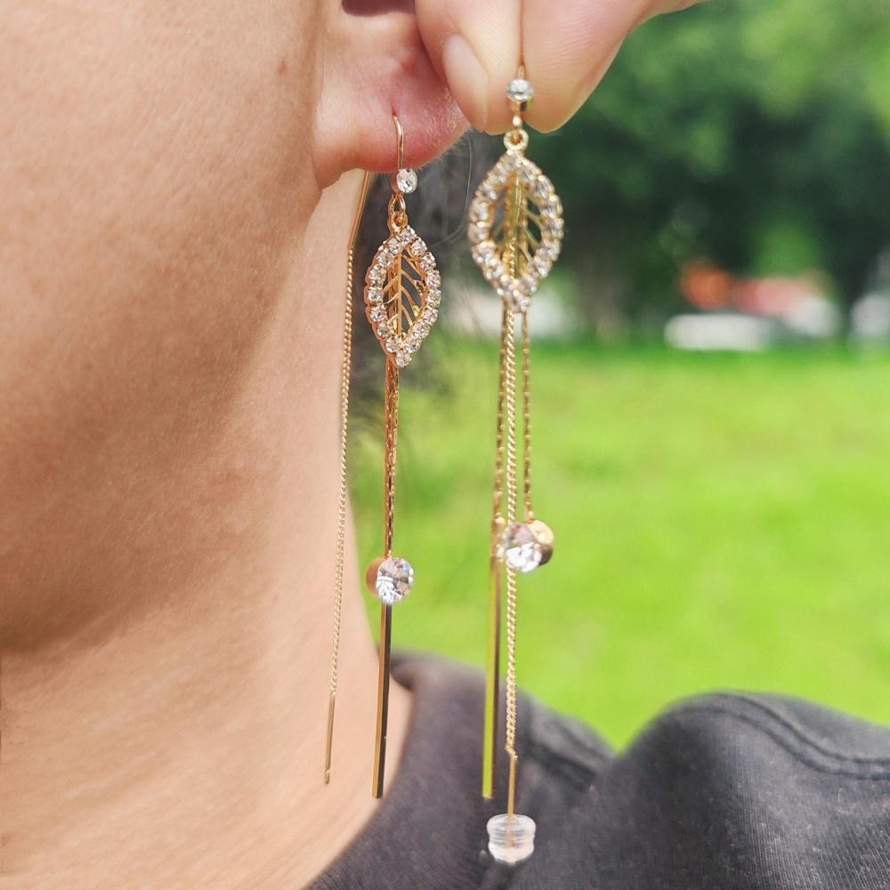 1Pair Luxuri Ous Cubic Zirconia Leafs Ear Line Long Hanging Drop Earrings for Women Piercing Threader Earing Ear Accessories Jewelry