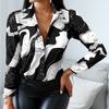 Large Size Single Breasted Temperament Leopard Lapel Blouse
