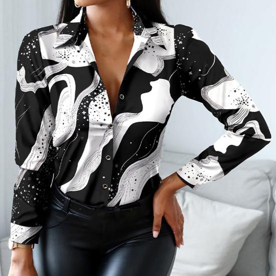 Large Size Single Breasted Temperament Leopard Lapel Blouse