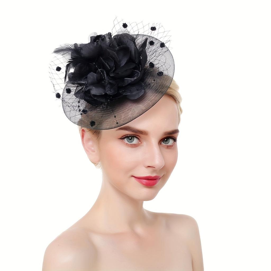 Elegant Fascinator Hat Tea Party Hat Flower Shaped Ornament Headwear With Mesh Women Hair Accessories