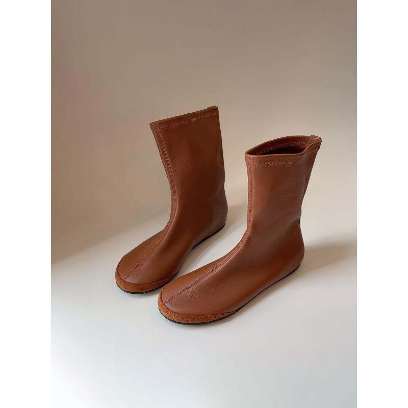 Версия из овчины, круглый носок, ретро, простые тонкие ботинки, плоские короткие ботинки, тонкие ботинки, эластичные ботинки, женские универсальные ботинки-носки для通勤