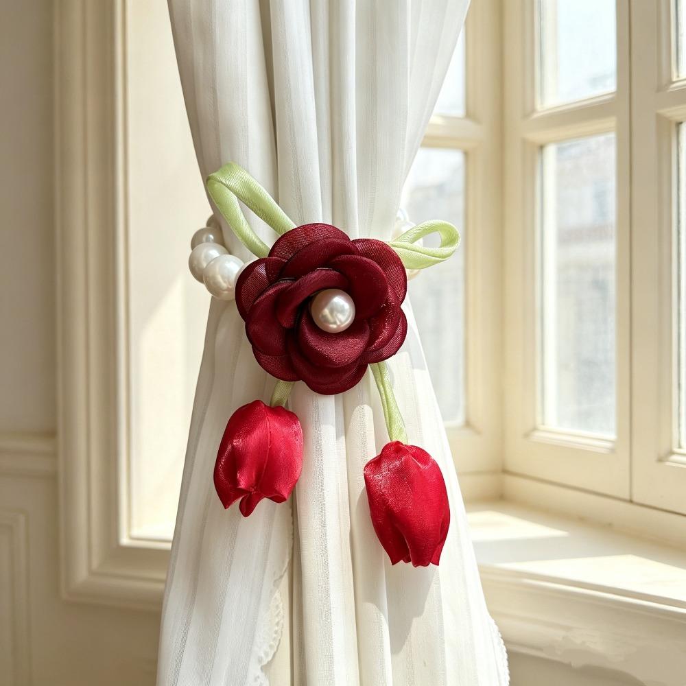 Beautifully Flowers Curtain Straps Magnetic Sheer Curtains Tiebacks Pearl Curtain Buckle Bedroom
