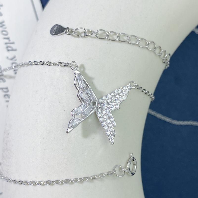 S925 Sterling Silver Butterfly Necklace with Zircon Inlay - Elegant and Versatile High-End Design