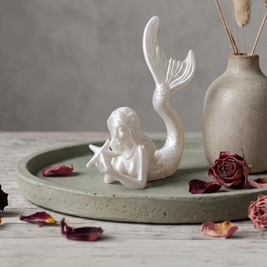 Desktop Ornament for Office 3D Printed Mermaid & Starfish Figurine, Exquisite Sculpture, Ocean Literary Style Room Decor Theme Home Fish Tank