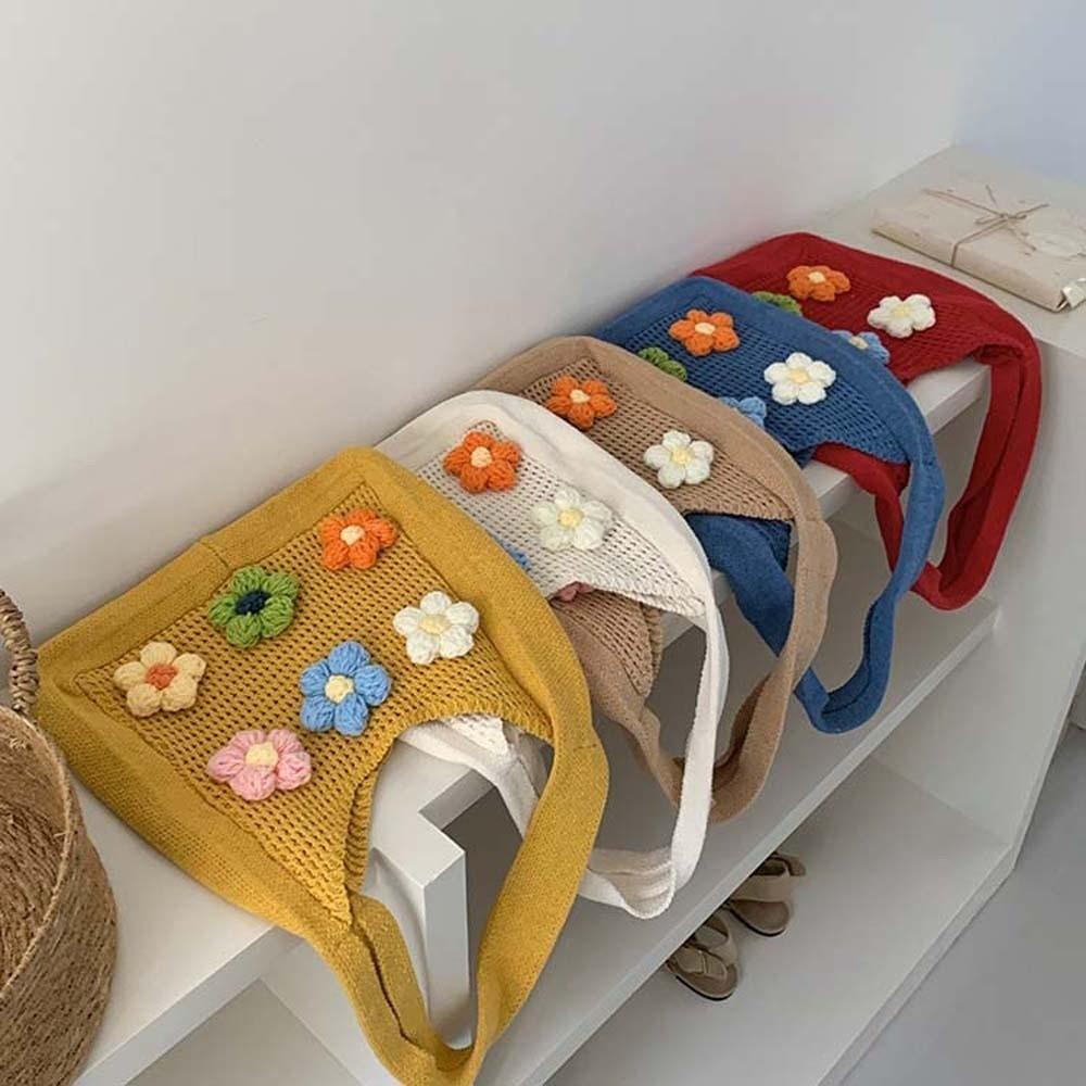 Breathable Knitted Tote Bag Sweet Seaside Vacation Handbag Trendy Crochet Shoulder Bag  Female