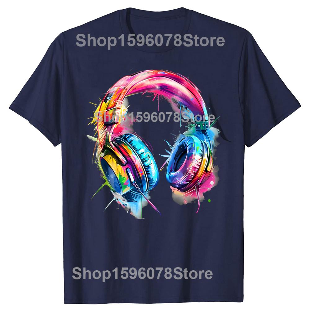 Headphones Music DJ Colourful Lover T Shirts Short Sleeve Gifts Mens Clothing Fashion Casual Loose Oversized T Shirt