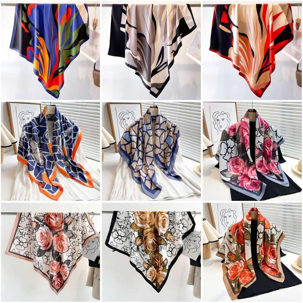 90x90cm Luxury Silk Scarf Print Bandana Women Headkerchief