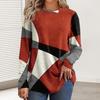 Women Tops Round Neck Long Sleeve Contrast Color Geometric Print Loose Fit Tee Shirt Casual Pullover Tops