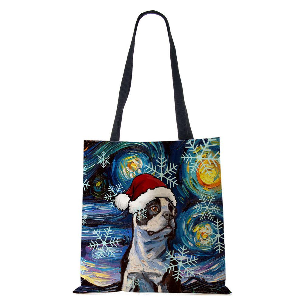 Рождественская Холщовая Сумка-Шоппер с Принтом Собаки Харадзюку Женская Многоразовая Сумка через Плечо 2022 Повседневная Вместительная Складная Сумка KTY