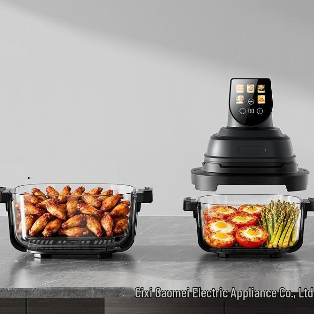 2025 New Cross-Border Glass Double Pot Air Fryer - Large & Small Pots
