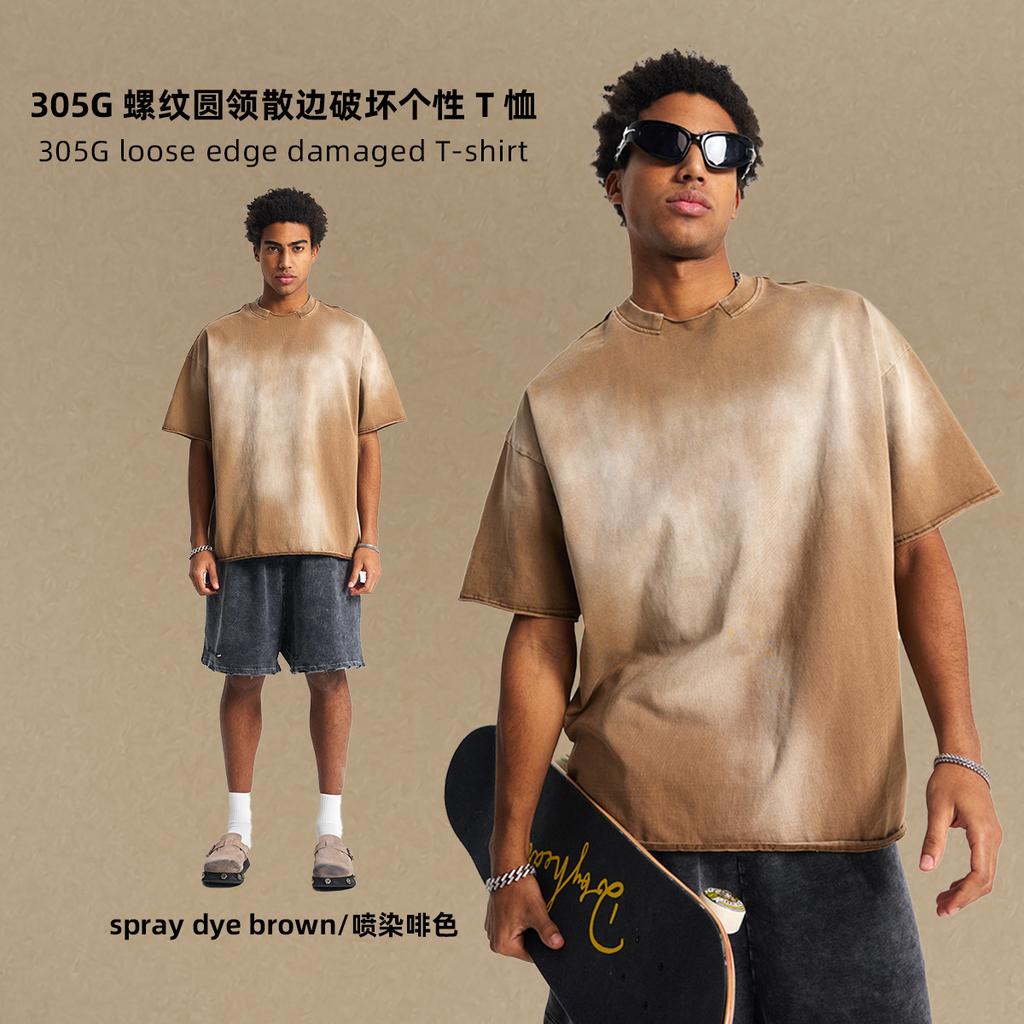 305 г/м² 100% хлопок стираная футболка с индивидуальным принтом мужские футболки персонализированная футболка