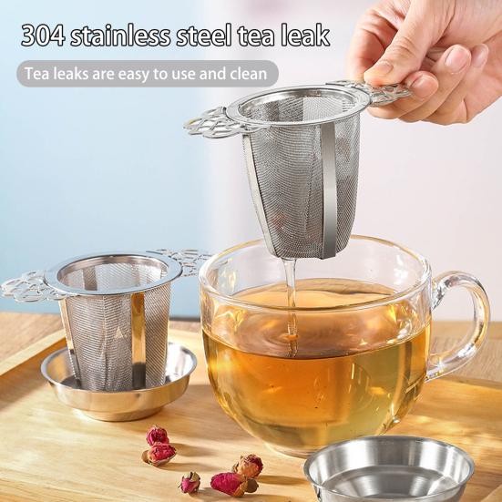 Tea Drain Infuser Strainer Stainless Steel Fine Mesh Large Capacity Basket Lid Dual Function Coffee Filter for Loose Leaf Tea Mugs Teapots Cups