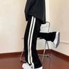 Корейские модные широкие брюки женские свободные повседневные полосатые брюки с высокой талией в стиле хип-хоп с эластичной резинкой на талии и карманами, прямые брюки