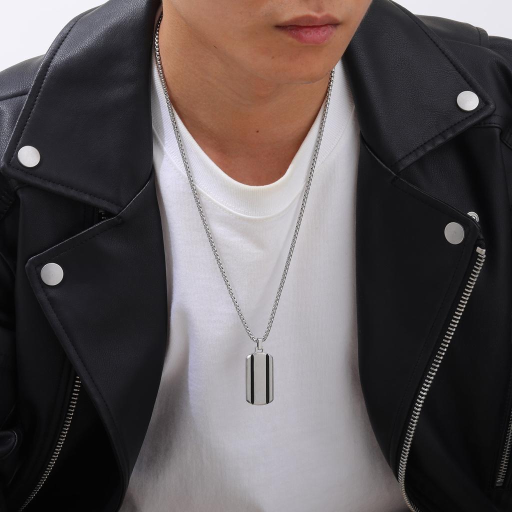 Vnox Men's Stainless Steel Dogtag Necklaces, Two Grooved Striped Dog Tag Pendant with Box Chain Collar Gift for Him