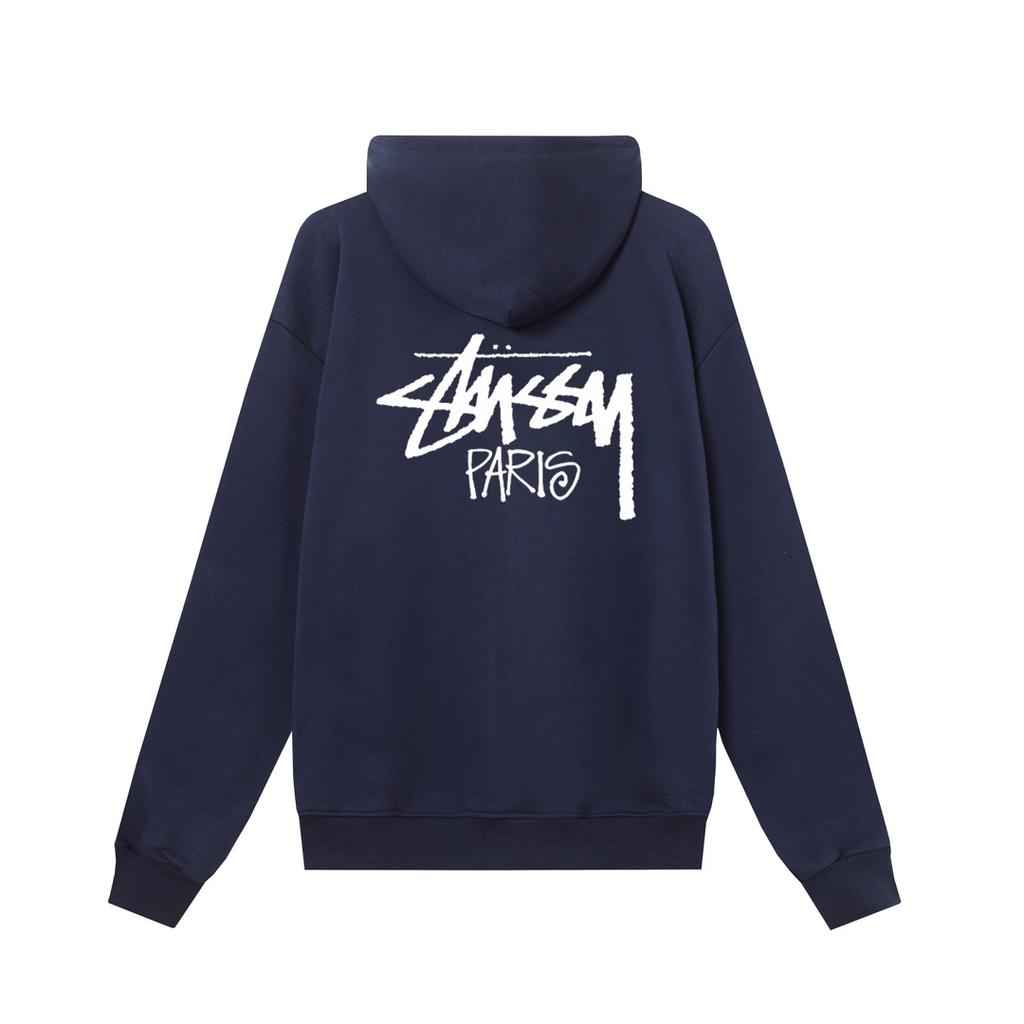 Stussy 2025 Новая весна и осень Большие размеры Тонкий стиль Классический Париж Письменный Принт Толстовка с капюшоном на молнии для пар