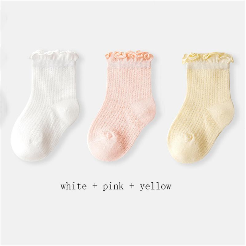 3 пары/лот Летние детские сетчатые тонкие носки однотонные мягкие хлопковые носки для новорожденных носки с рюшами для маленьких девочек милые дышащие носки