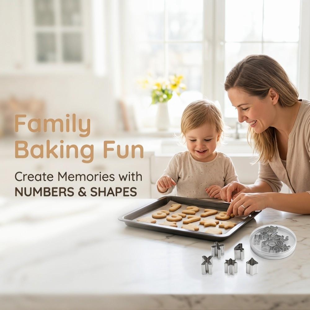 26pcs Stainless Steel Baking Mold Digital Geometry Mini Size Biscuit Number Mold Durable Metal Cookie Cutter Set