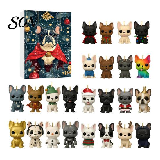 Countdown Calendar 24 Days Bulldog Advent 2026, Acrylic Puppy Ornaments Christmas Calendar, 2D Flat Dog Xmas Tree Pendant for Tree, Holiday
