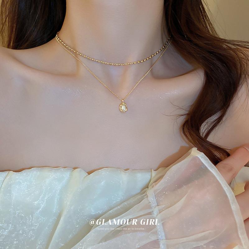 Korean temperament love butterfly pearl fringed necklace fashion collarbone chain versatile item decoration
