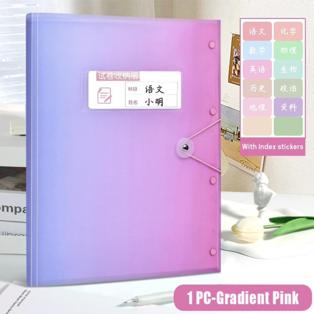 Transparent A3 File Folder Gradient Color Insert Paper Storage Booklet Document Organizer  Students