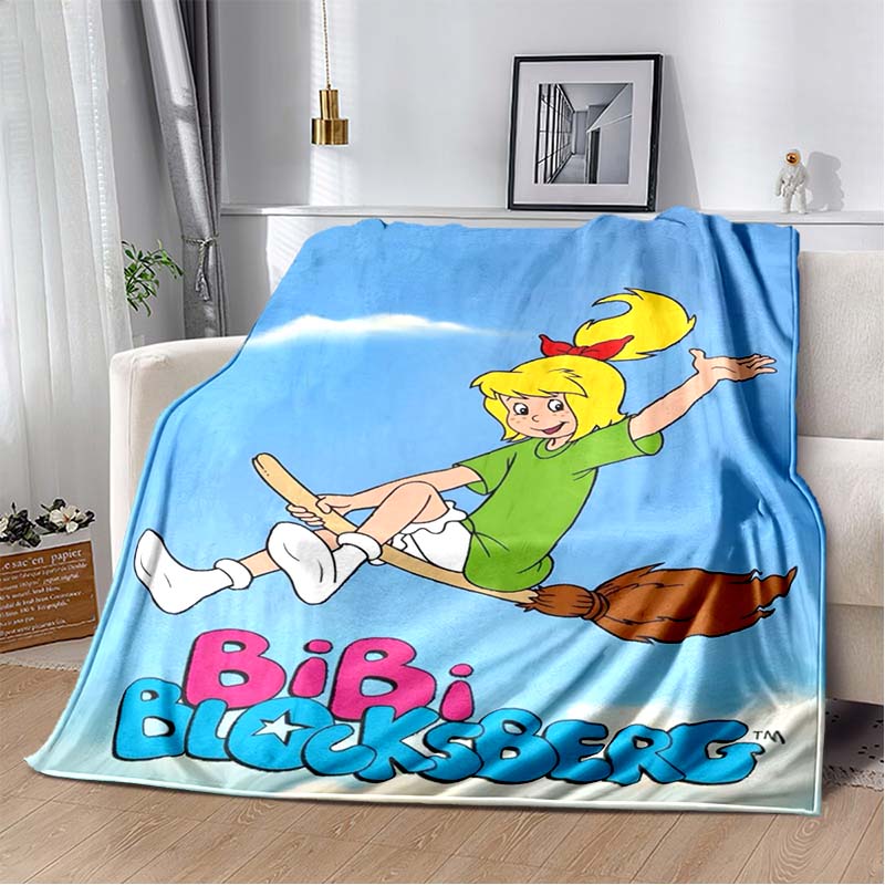 Bibi Blocksberg Summer Beach Flannel Blanket, Cartoon Witch Bibi Surf Print Warm Throw Blanket, Kids Bedroom Sofa Decor Gift