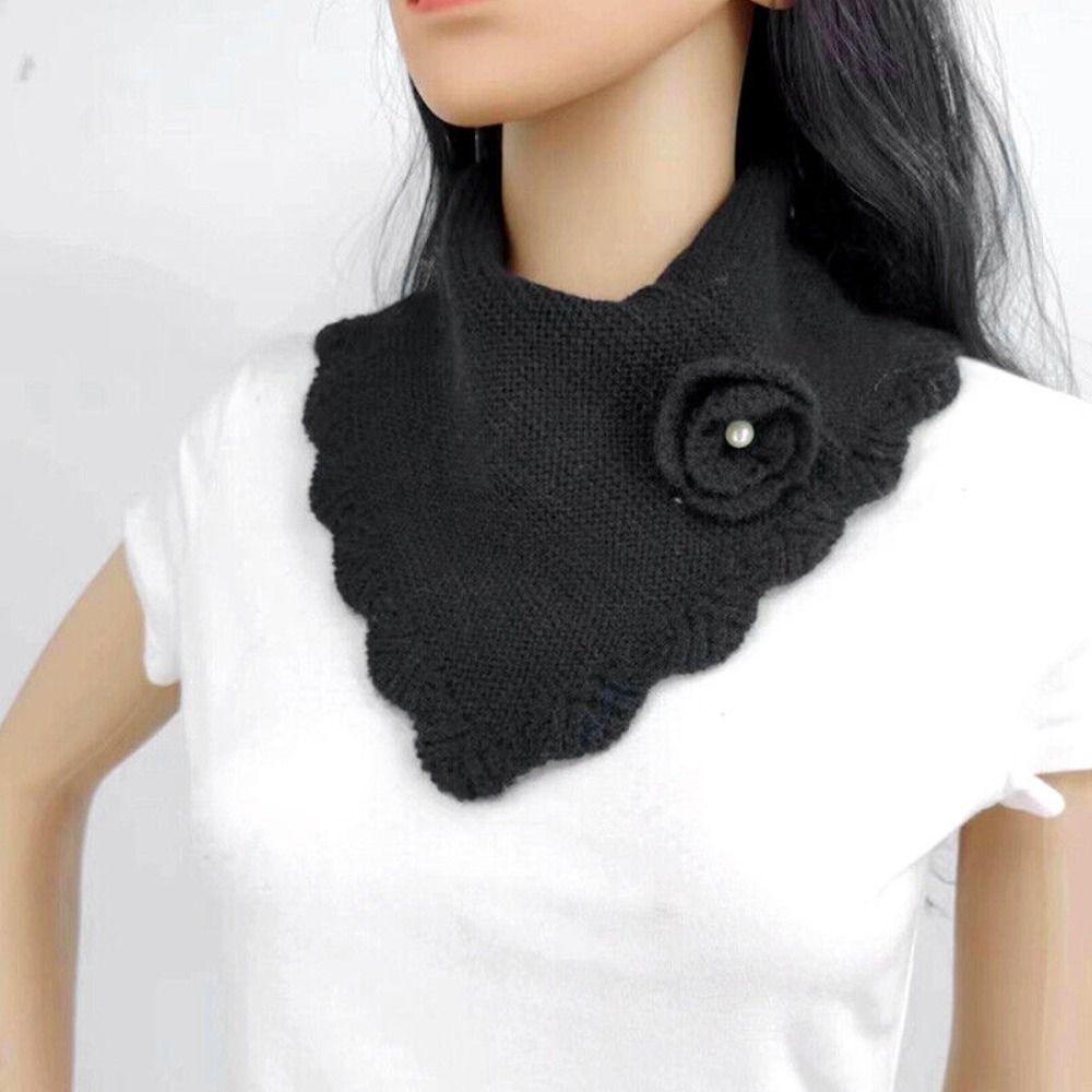 Solid Color Wavy Edge False Collar Crochet Flower Neck Warmer Fashion Women Knit Triangle Scarf