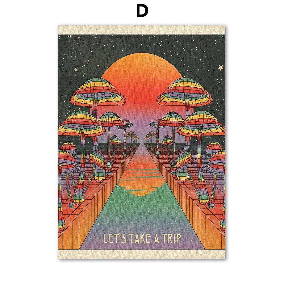 Психоделический глаз гриб рок-группа ретро бохо настенное искусство скандинавские постеры картины на холсте принты настенные картины для декора гостиной