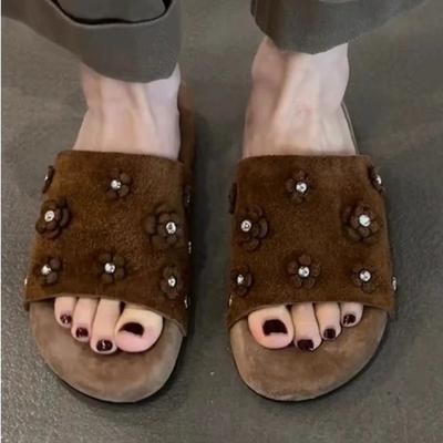 Цветок Женские Тапочки Балетки Новая Обувь Для Ходьбы Платье Женские Сандалии 2025 Лето Ретро Шлепанцы Дизайнерские Mujer Zapatillas