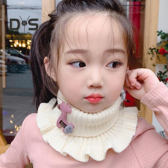 Children Warm Scarf Cartoon Pattern Ruffle Trim Knitted Winter Scarf Thickened Thermal Boys Toddler Elastic Warm Scarf