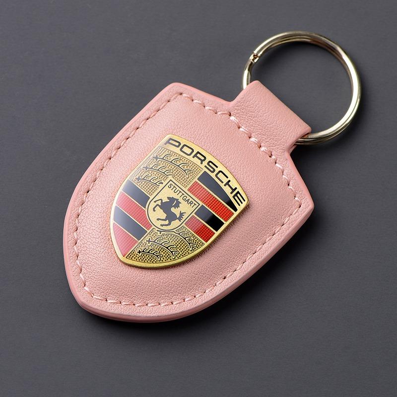 AAOY1 For Porsche 911 718 Cayenne Cayman Panamera Macan Taycan Boxster Car Keychain Key Holder Shield Leather Key Rings Men Women Gift