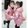 Winter Kids Jackets Girls Bright Thicken Cotton Clothes Big Children Hooded Plus Velvet Outerwear Freezing Resistance Parka