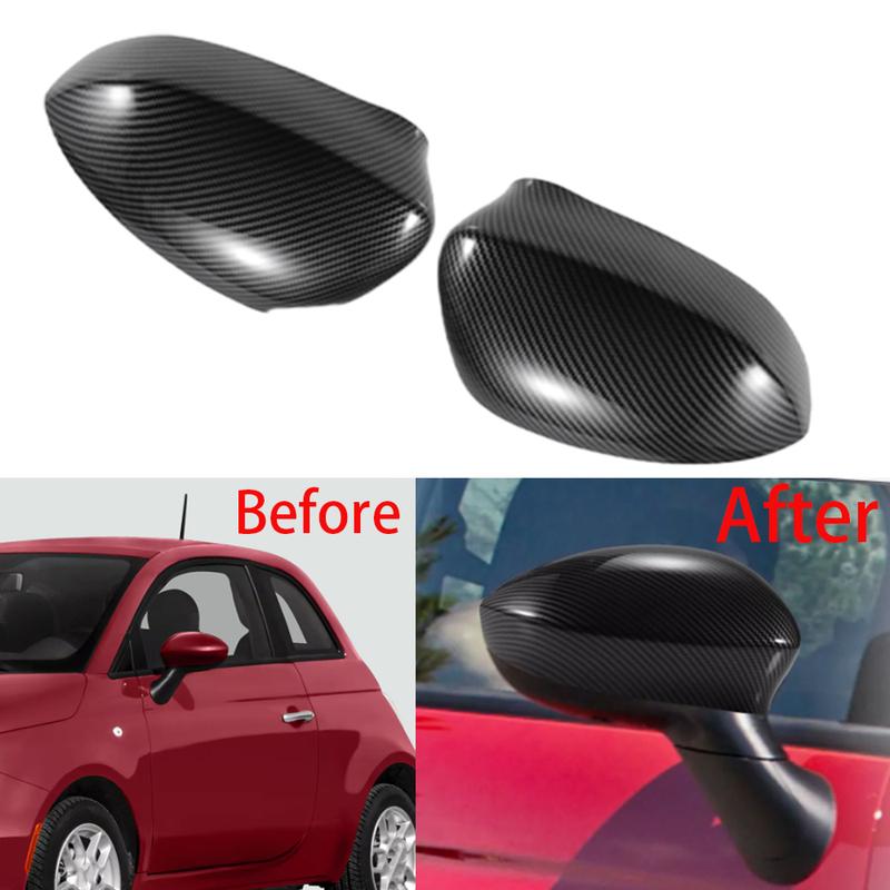 For Fiat 500 2007- Carbon/Glossy Black Side Mirror Cover Cap Door Wing Rearview Mirrors Accessories