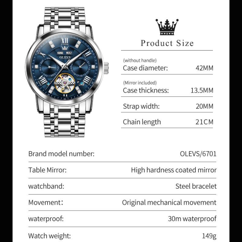 Новые лучшие мужские часы, многофункциональные механические часы, полностью автоматические деловые водонепроницаемые мужские часы