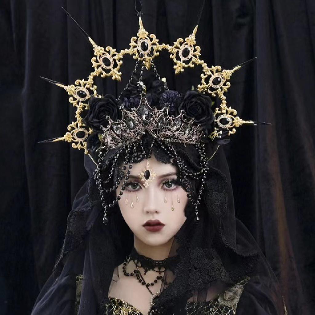 Gothic Crown Headpiece Virgin Mary Headwear Medieval Princess Queen Headband Suitable for Photography Stage Props