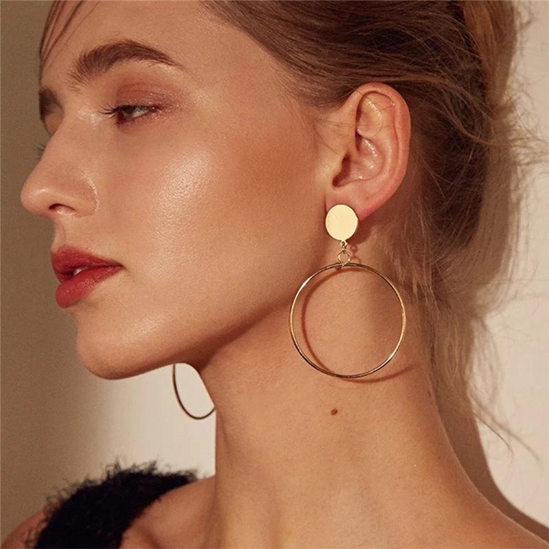 European Metal Round Drop Earrings Vintage Women Irregular Geometry Exaggerate Long Chunky Dangle Ear Pendant Statement Jewelry