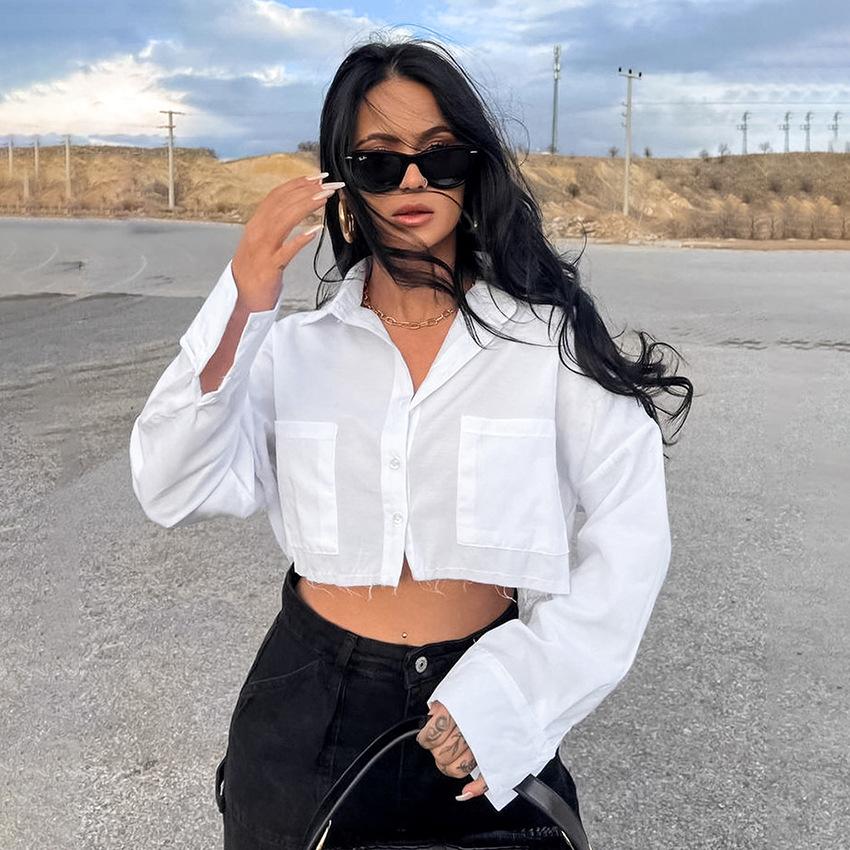 1116 Spring French Design White Cotton Shirt Feminine Temperament Loose Short Professional Women's Shirt Wholesale