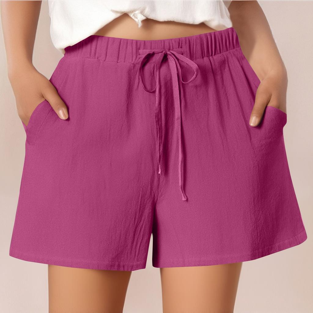 Женские повседневные хлопковые и льняные однотонные свободные шорты со шнуровкой и эластичным поясом длиной три четверти