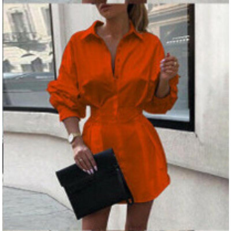 Осенняя женская однотонная рубашка с застежкой на талию и пуговицами