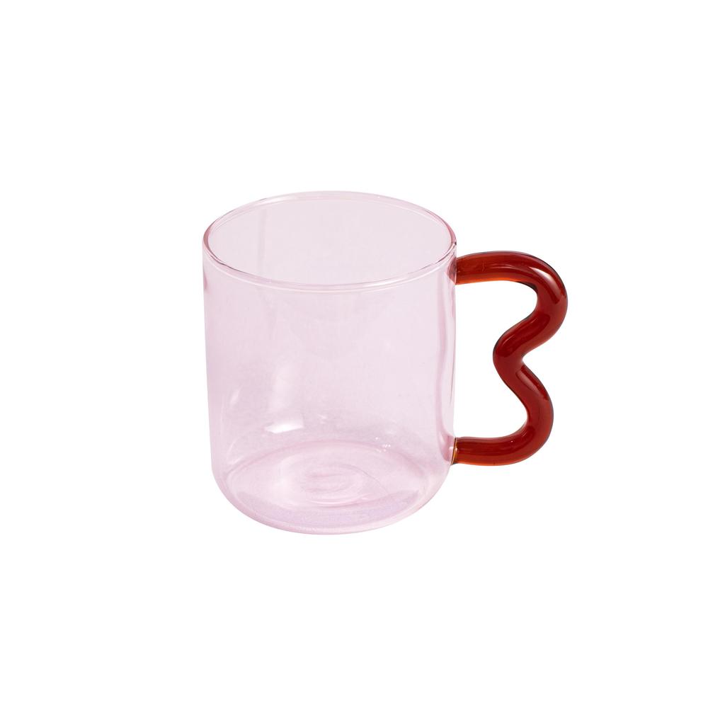Colored Glass Cup with Wave Handle Coffee Breakfast Cup Large Capacity Milk Cup Microwaveable Cross-border
