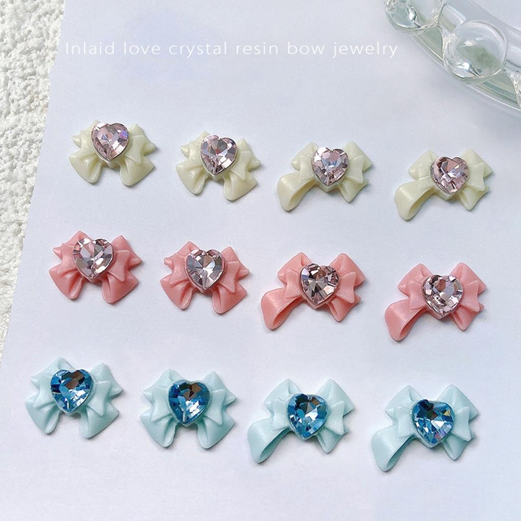 Bow Nail Charms Heart Resin 3D Nail Art Decoration Accessories Beautiful Charming Nail Charms Supplies for Women Girls