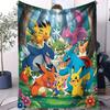 Classic Pokemon Evolution Line Print Fleece Throw Blanket for Fans Quality Soft Warm Blanket for Travel Picnic Home for Girl Boy