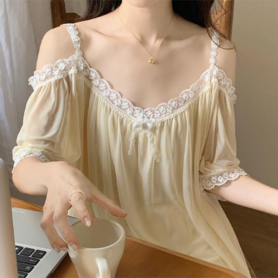 Кружевные пижамы в стиле Pure Desire для женщин, летние простые сетчатые пижамы на бретельках, домашняя меховая пижама в стиле ретро в стиле принцессы