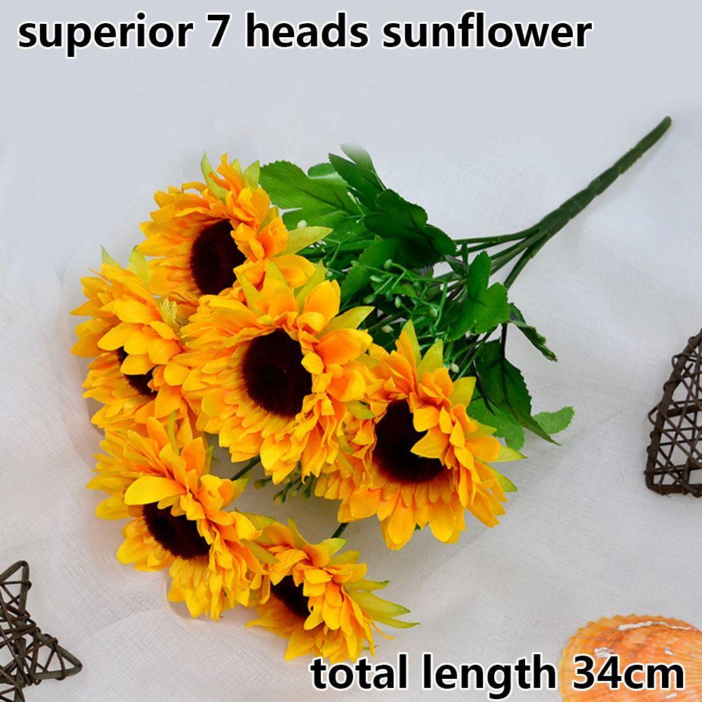 5/7/22 Heads Decorative Bright Yellow Real Touch Artificial Flower Fake Flores Bouquet Wedding Decoration Silk Sunflower