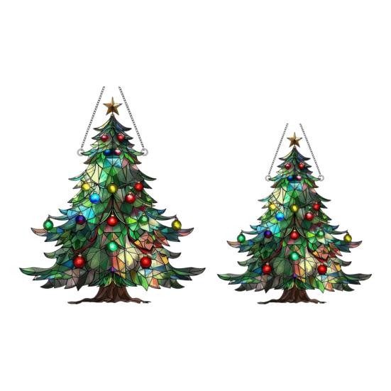 Christmas Tree Sun Catcher Stained Acrylic Light Catcher Ornament Collectible Christmas Hanging Sun Catcher for Window Tree Festive Decoration