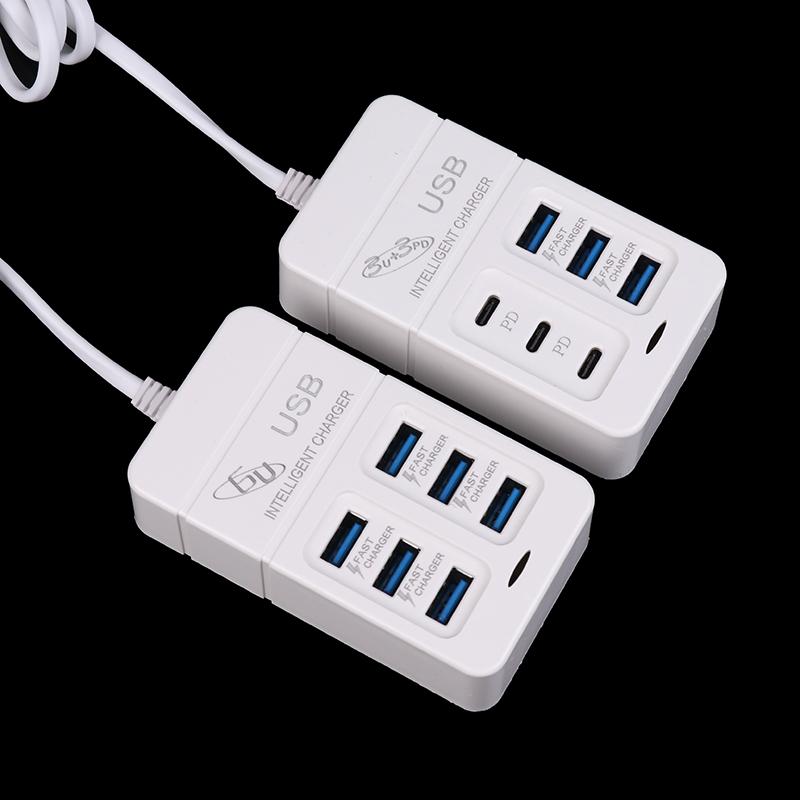 1 шт., многопортовое зарядное устройство Us Plug 6 портов, 35 Вт, Pd Type-C, быстрая зарядка мобильного телефона, настенные зарядные устройства, USB-концентратор TypeC